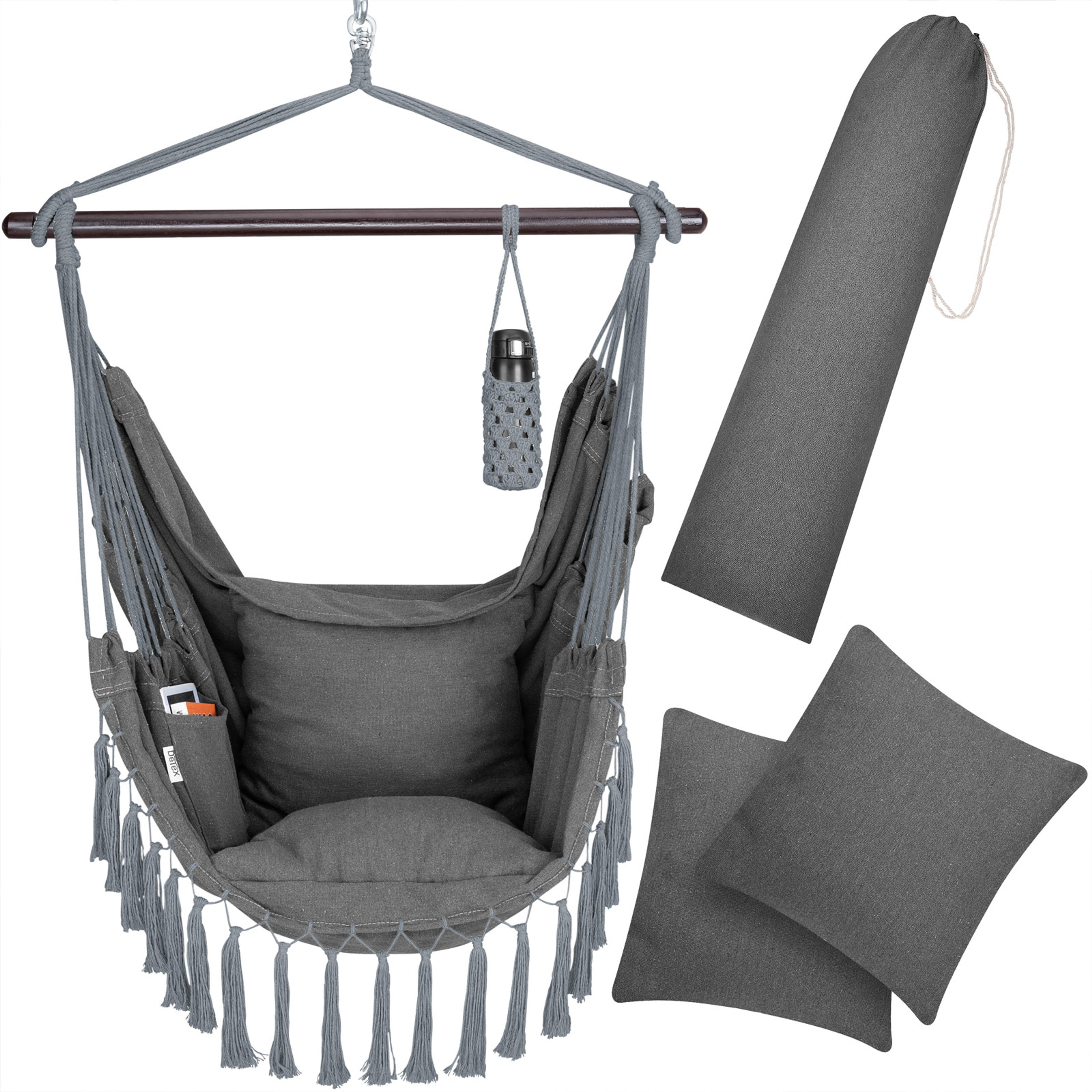 Fauteuil suspendu anthracite 170x100x150cm avec coussin
